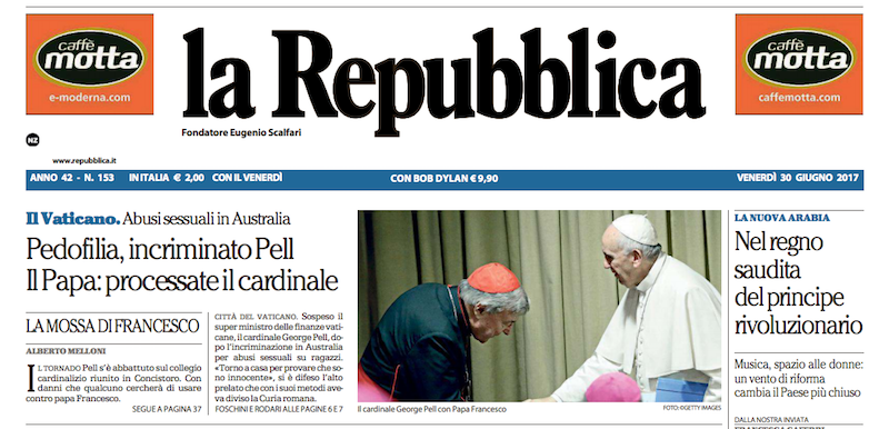 Le prime pagine dei giornali venerdì 30 giugno 2017