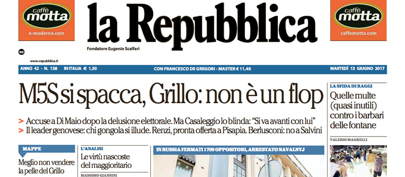 Le prime pagine dei giornali martedì 13 giugno 2017
