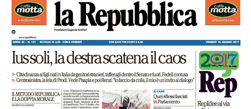Le prime pagine dei giornali venerdì 16 giugno 2017