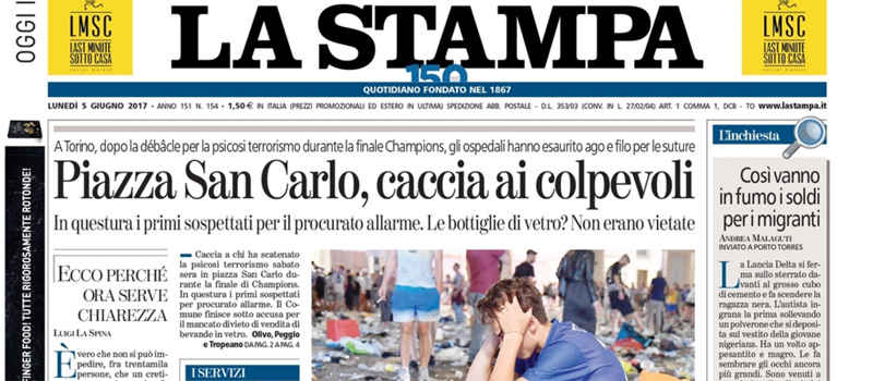 Le prime pagine dei giornali lunedì 5 giugno 2017