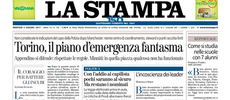 Le prime pagine dei giornali martedì 6 giugno 2017