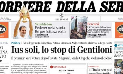 Le prime pagine dei giornali lunedì 17 luglio 2017