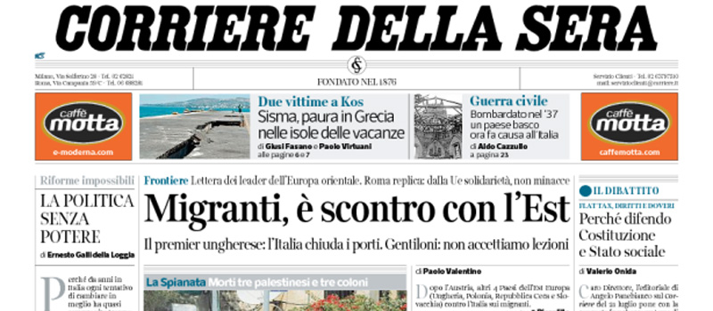 Le prime pagine dei giornali sabato 22 luglio 2017