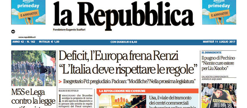 Le prime pagine dei giornali martedì 11 luglio 2017