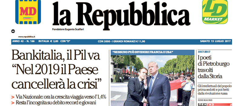 Le prime pagine dei giornali sabato 15 luglio 2017