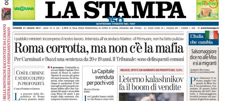 Le prime pagine dei giornali venerdì 21 luglio 2017