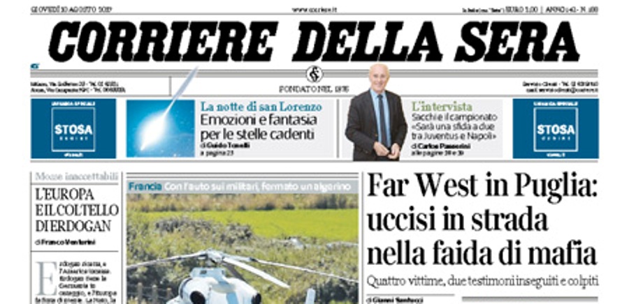 Le prime pagine dei giornali giovedì 10 agosto 2017