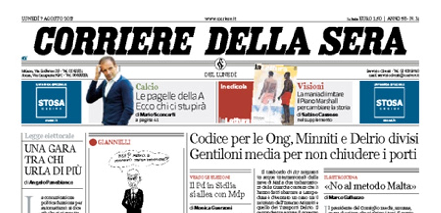 Le prime pagine dei giornali lunedì 7 agosto 2017