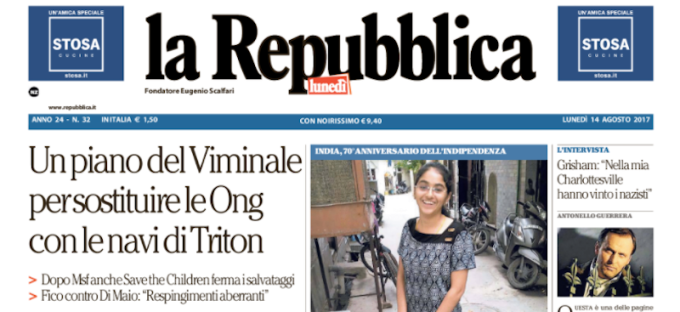 Le prime pagine dei giornali lunedì 14 agosto 2017