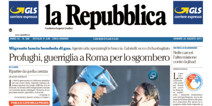 Le prime pagine dei giornali venerdì 25 agosto 2017