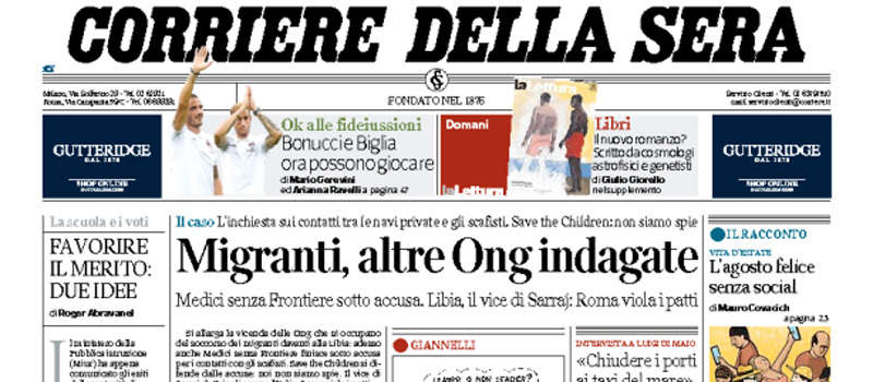 Le prime pagine dei giornali sabato 5 agosto 2017