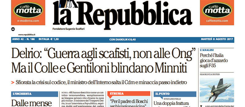 Le prime pagine dei giornali martedì 8 agosto 2017