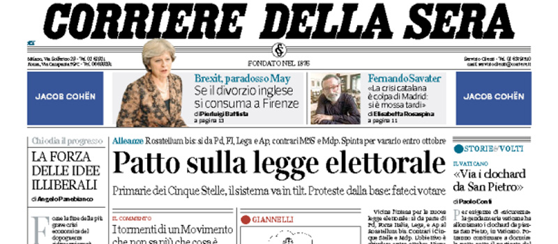 Le prime pagine dei giornali venerdì 22 settembre 2017