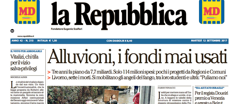 Le prime pagine dei giornali martedì 12 settembre 2017