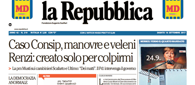 Le prime pagine dei giornali sabato 16 settembre 2017