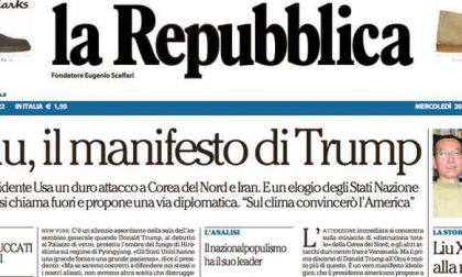 Le prime pagine dei giornali mercoledì 20 settembre 2017