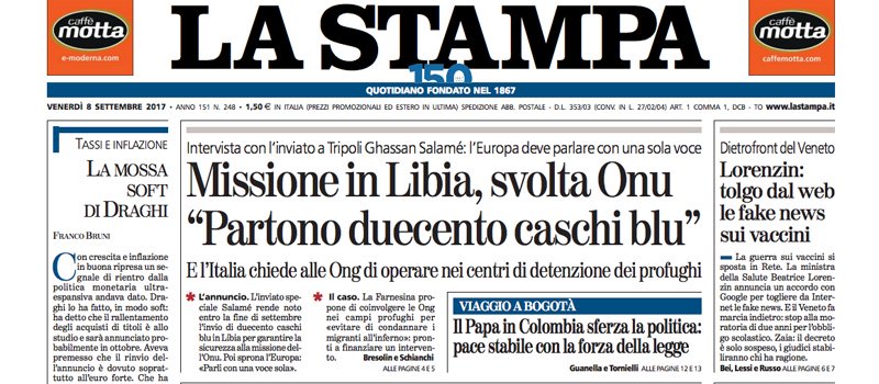 Le prime pagine dei giornali venerdì 8 settembre 2017