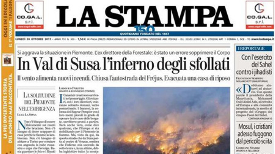 Le prime pagine dei giornali lunedì 30 ottobre 2017