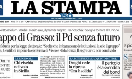 Le prime pagine dei giornali venerdì 27 ottobre 2017