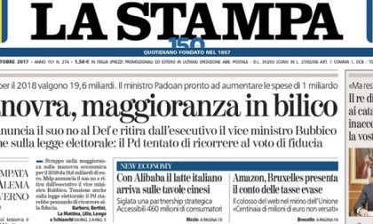 Le prime pagine dei giornali mercoledì 4 ottobre 2017