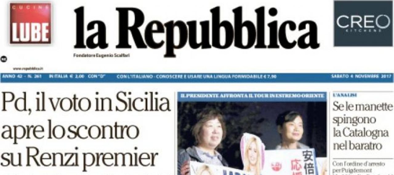 Le prime pagine dei giornali sabato 4 novembre 2017
