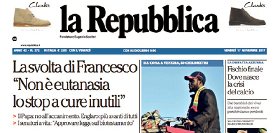 Le prime pagine dei giornali venerdì 17 novembre 2017