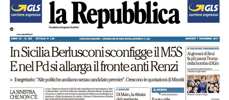 Le prime pagine dei giornali martedì 7 novembre 2017