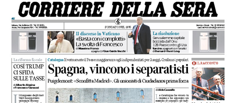 Le prime pagine dei giornali venerdì 22 dicembre 2017
