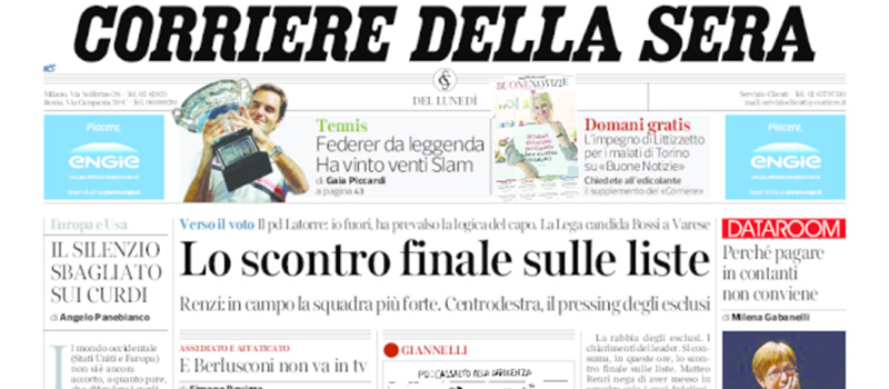 Le prime pagine dei giornali lunedì 29 gennaio 2018