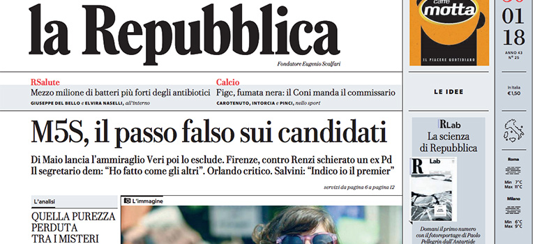 Le prime pagine dei giornali martedì 30 gennaio 2018
