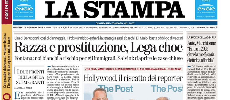 Le prime pagine dei giornali martedì 16 gennaio 2018