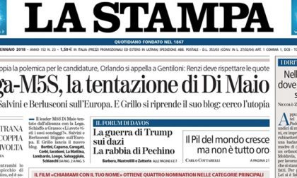 Le prime pagine dei giornali mercoledì 24 gennaio 2018