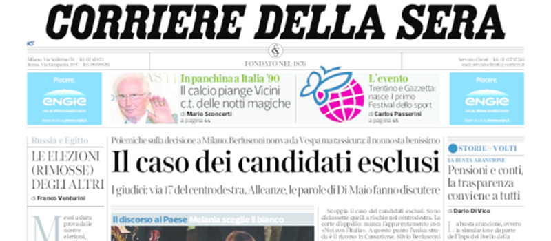 Le prime pagine dei giornali giovedì 1 febbraio 2018
