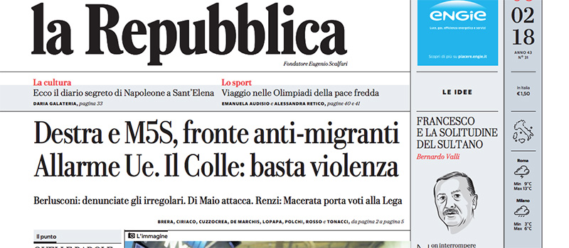 Le prime pagine dei giornali martedì 6 febbraio 2018