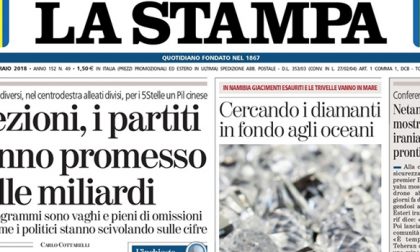 Le prime pagine dei giornali lunedì 19 febbraio 2018