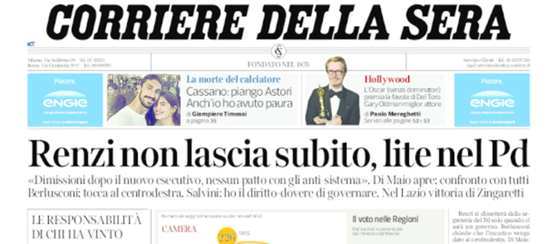 Le prime pagine dei giornali martedì 6 marzo 2018