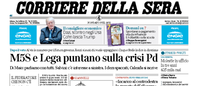 Le prime pagine dei giornali mercoledì 7 marzo 2018