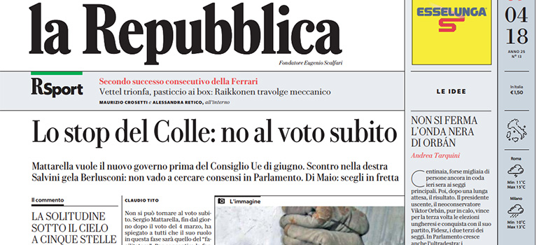 Le prime pagine dei giornali lunedì 9 aprile 2018
