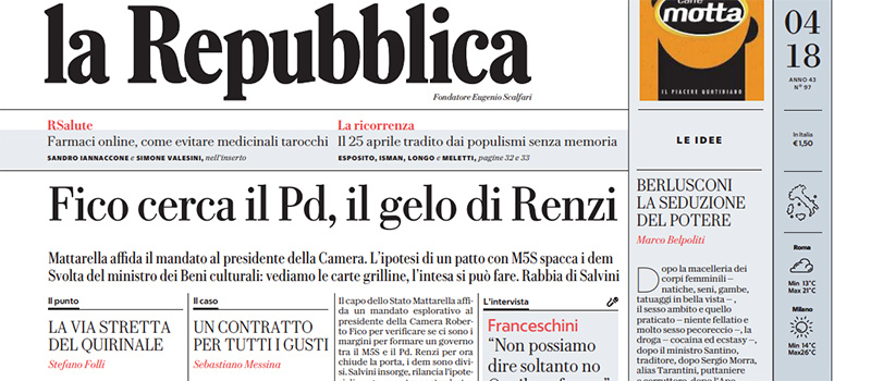 Le prime pagine dei giornali martedì 24 aprile 2018