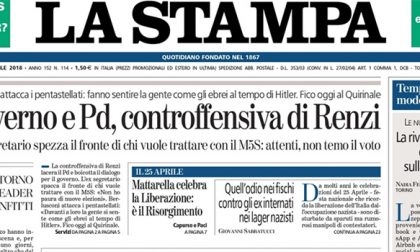 Le prime pagine dei giornali giovedì 26 aprile 2018