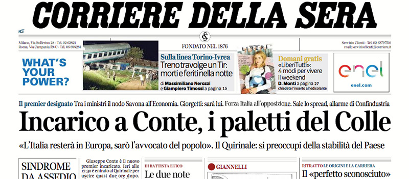 Le prime pagine dei giornali giovedì 24 maggio 2018