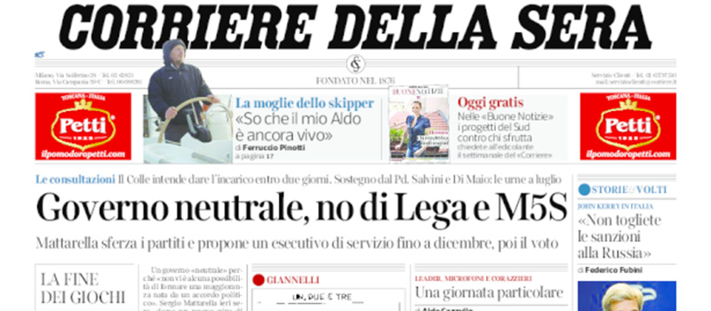 Le prime pagine dei giornali martedì 8 maggio 2018