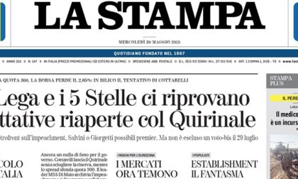 Le prime pagine dei giornali mercoledì 30 maggio 2018