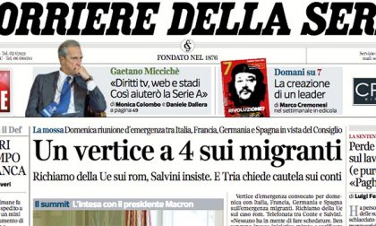 Le prime pagine dei giornali mercoledì 20 giugno 2018