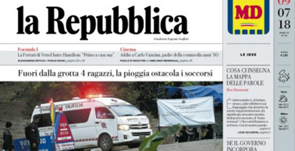 Le prime pagine dei giornali lunedì 9 luglio 2018