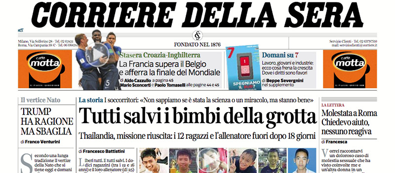Le prime pagine dei giornali mercoledì 11 luglio 2018