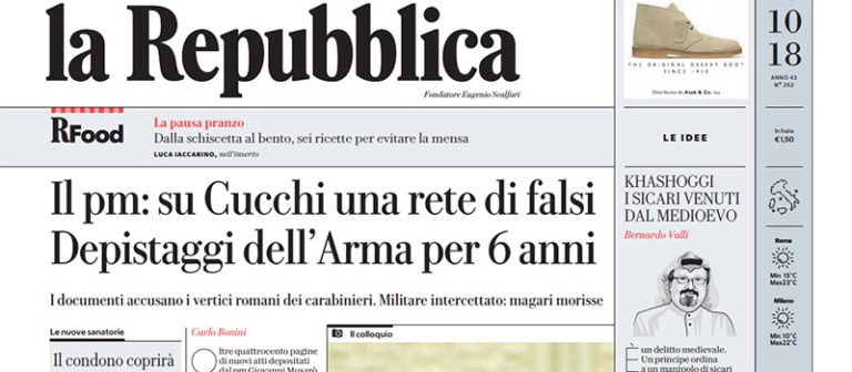 Le prime pagine dei giornali giovedì 25 ottobre 2018