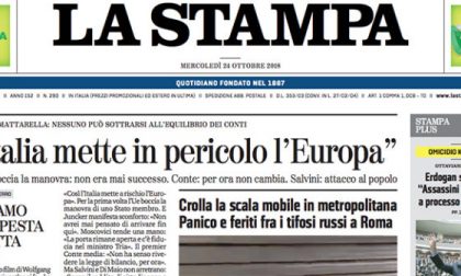 Le prime pagine dei giornali mercoledì 24 ottobre 2018