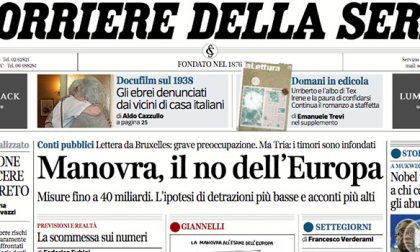 Le prime pagine dei giornali sabato 6 ottobre 2018