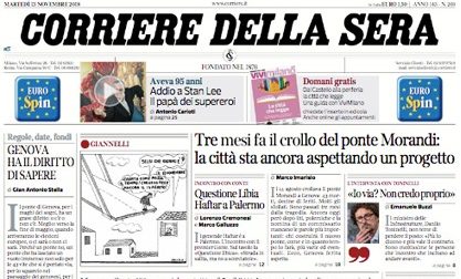 Le prime pagine dei giornali martedì 13 novembre 2018